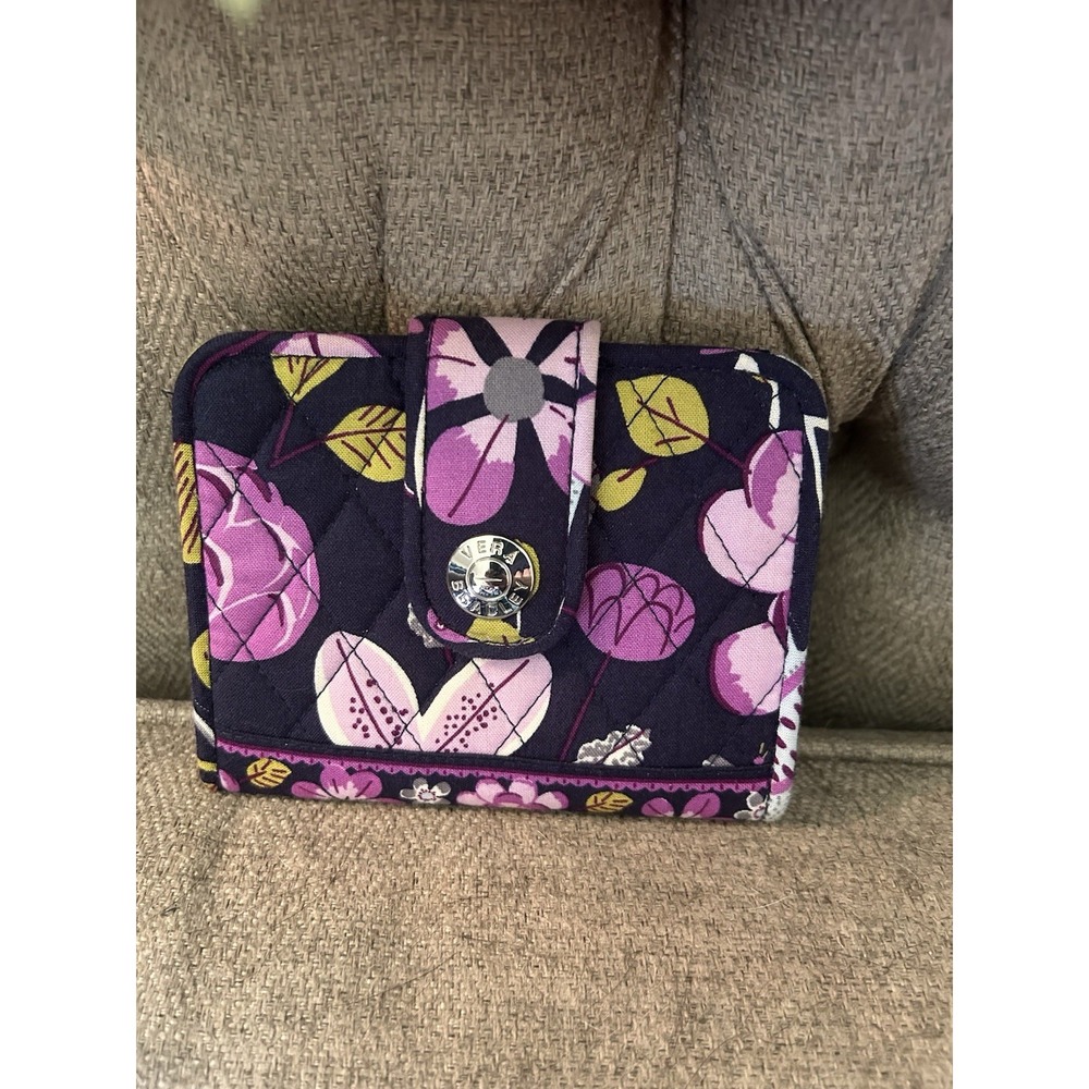 Vera Bradley Navy Purple Pink White Floral Nightingale Snap Close Wallet 6" X 5"